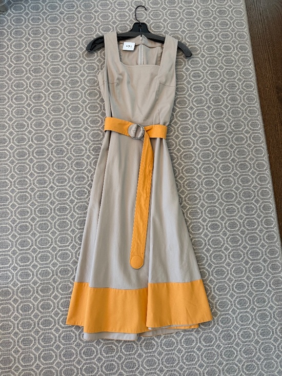 Akris Punto Dresses & Skirts - Akris Punto Khaki/Orange Cotton Colorblock Belted Midi Dress Size 4